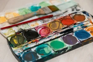 Stock Photo of a messy watercolor Palette