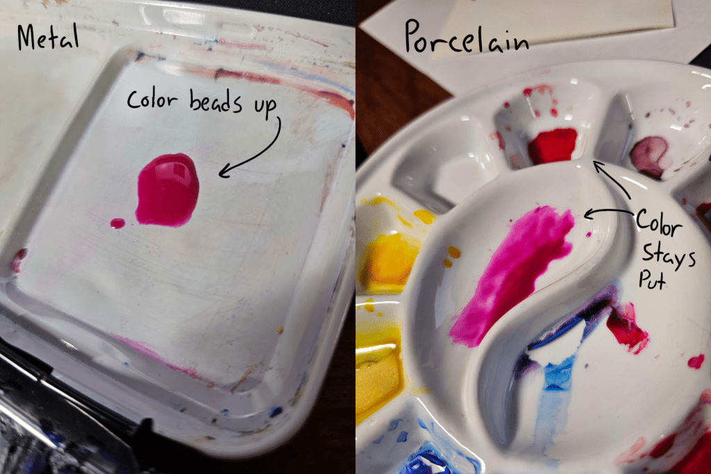 watercolor metal vs porcelain palette